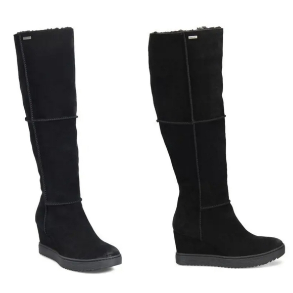 Sofft Sovania Waterproof Suede Shearling Tall Wedge Winter Boots Black 8.5 - Picture 1 of 16